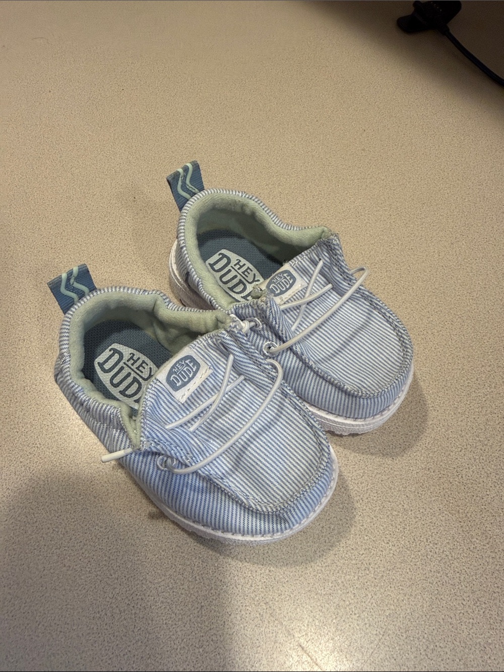 Hey Dude Baby Blue & White Striped Slip-On Moccasins